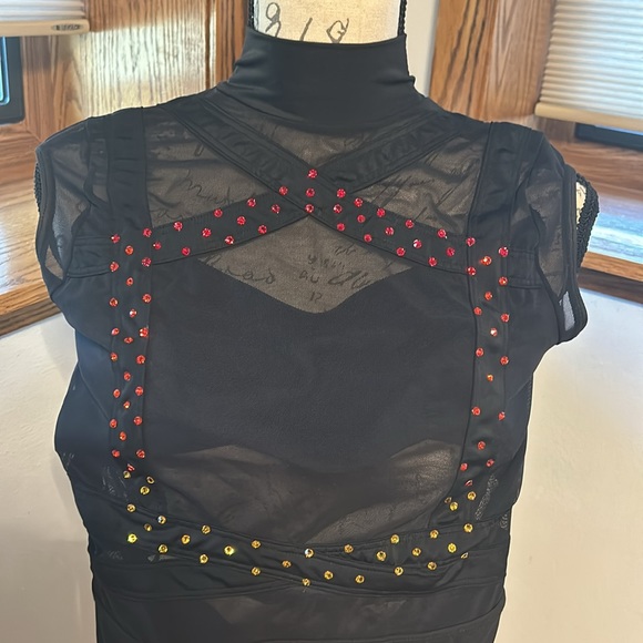 Weissman Tops Weissman One Piece Sheer Stoned Black Bodysuit Dance